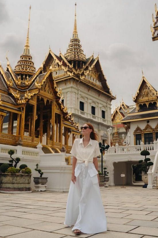 White Knotted Shirt and Maxi Skirt for Sightseeing — Thailand Outfits