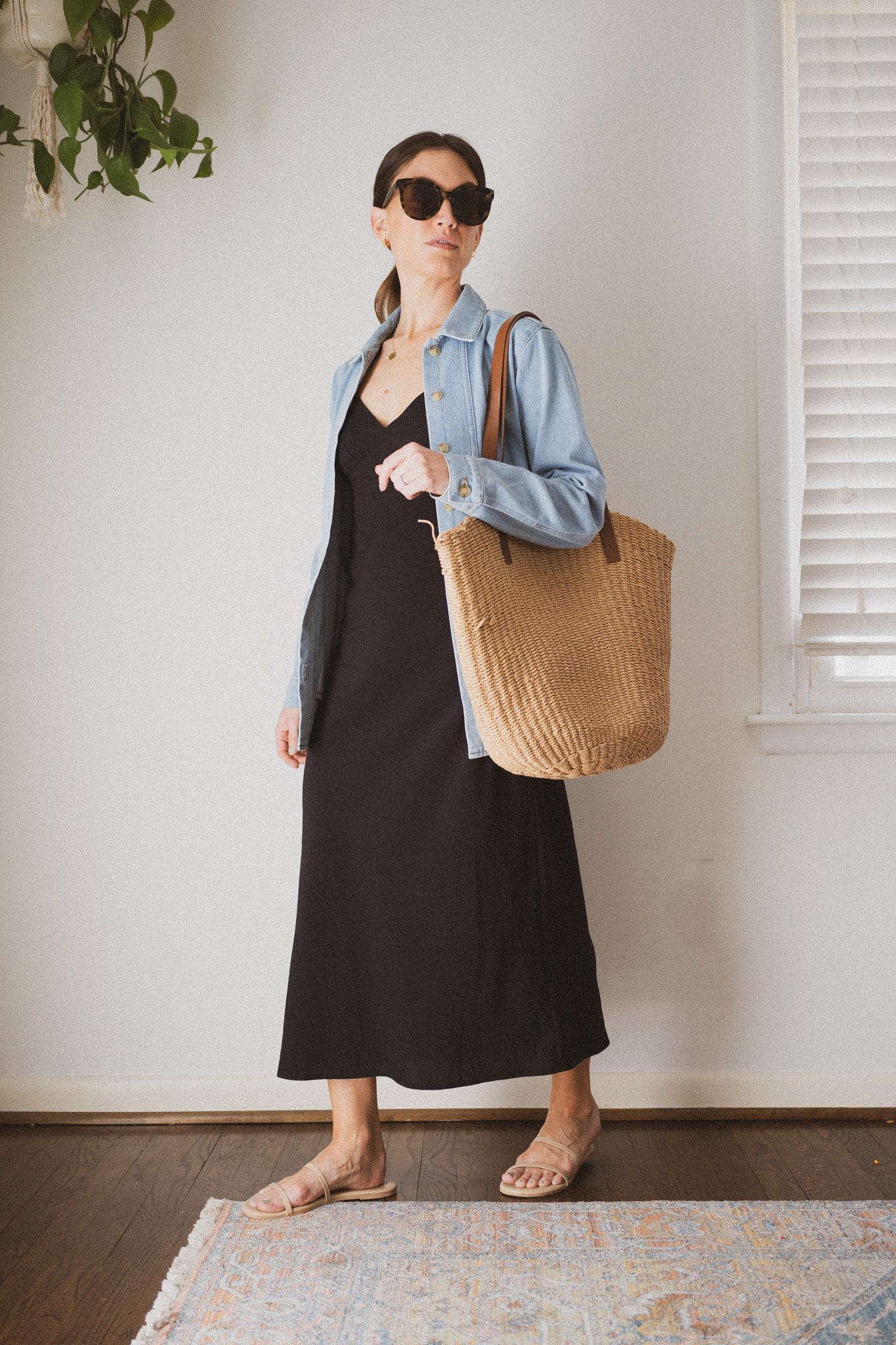 Black Slip Dress Layered with Denim Jacket Black Slip Dress Layered with Denim Jacket — Slip Dresses