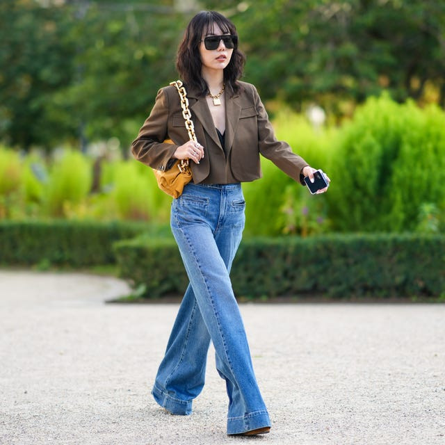 Wide-Leg Jeans with Cropped Blazer and Platform Shoes — High Waisted Jeans