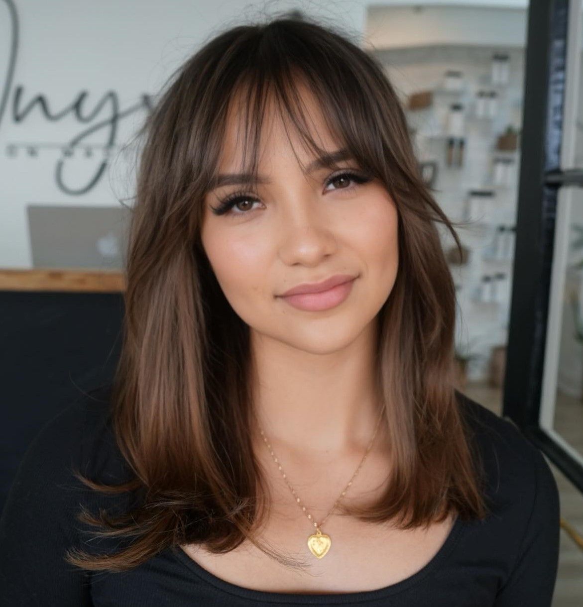 Long Shag With Wispy Bangs — Hairstyles for Big Forehead