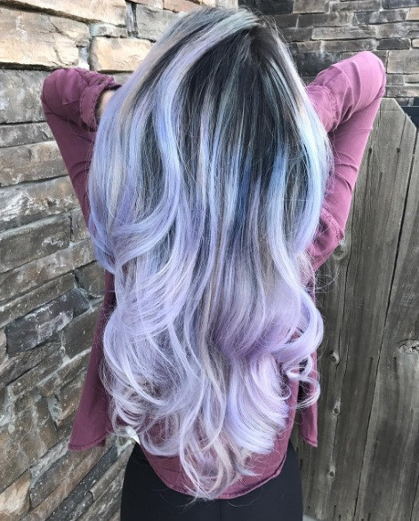 Lilac and Grey Mid-Back Waves — Lilac Hair