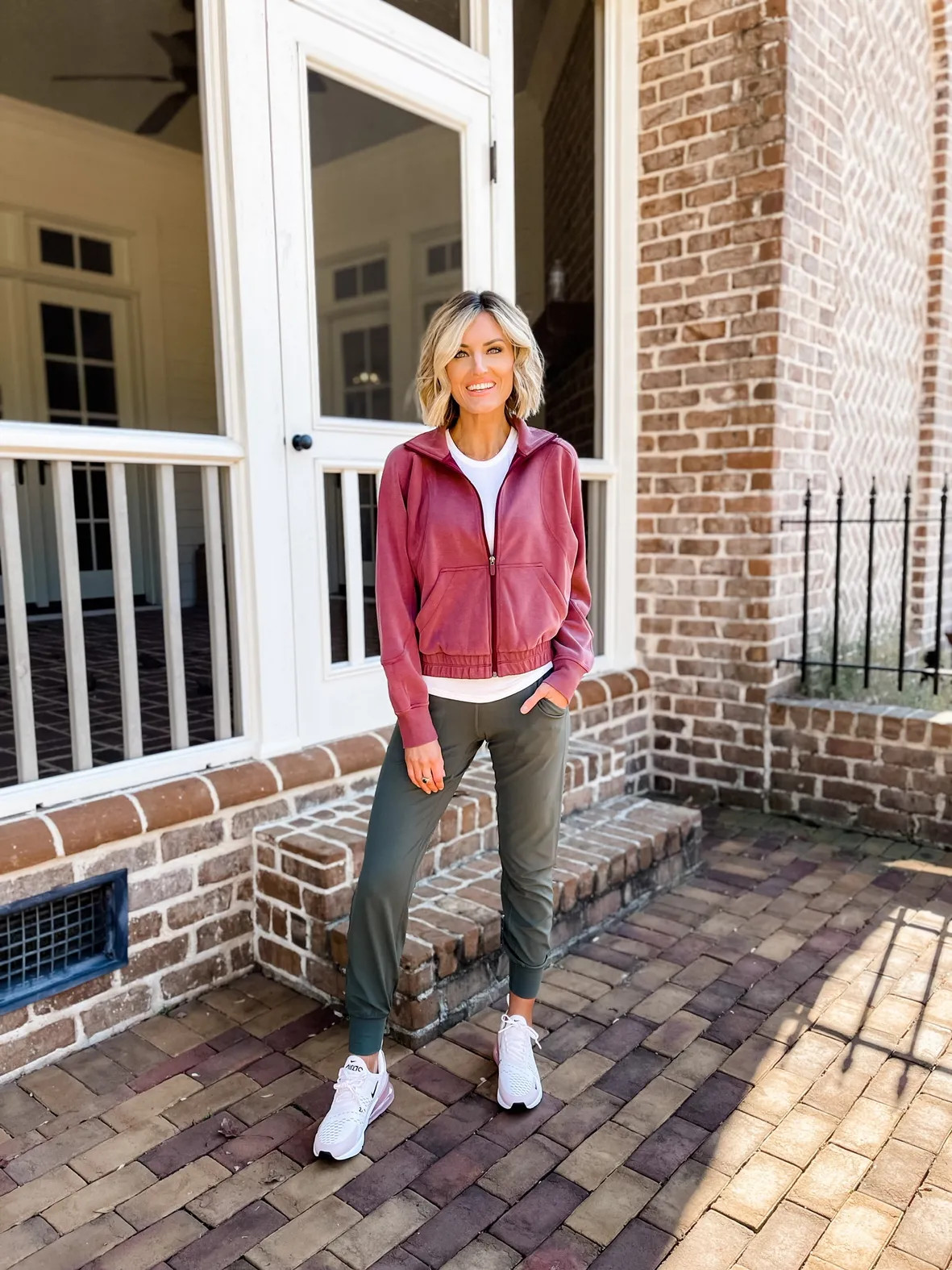 Pink Jacket Over Olive Green Align Joggers Pink Jacket Over Olive Green Align Joggers — Lululemon Align Outfits