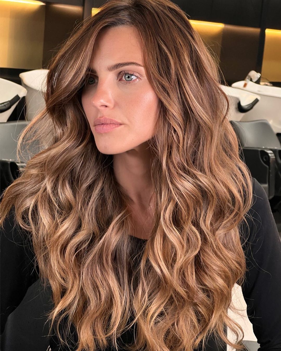 Medium Brown With Caramel Balayage Medium Brown With Caramel Balayage — Hair Color for Green Eyes