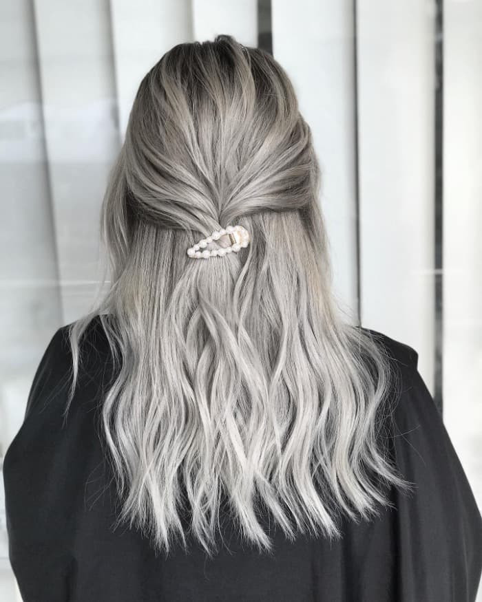 Silver Gray With Darker Roots Visual Idea — Long Gray Hair