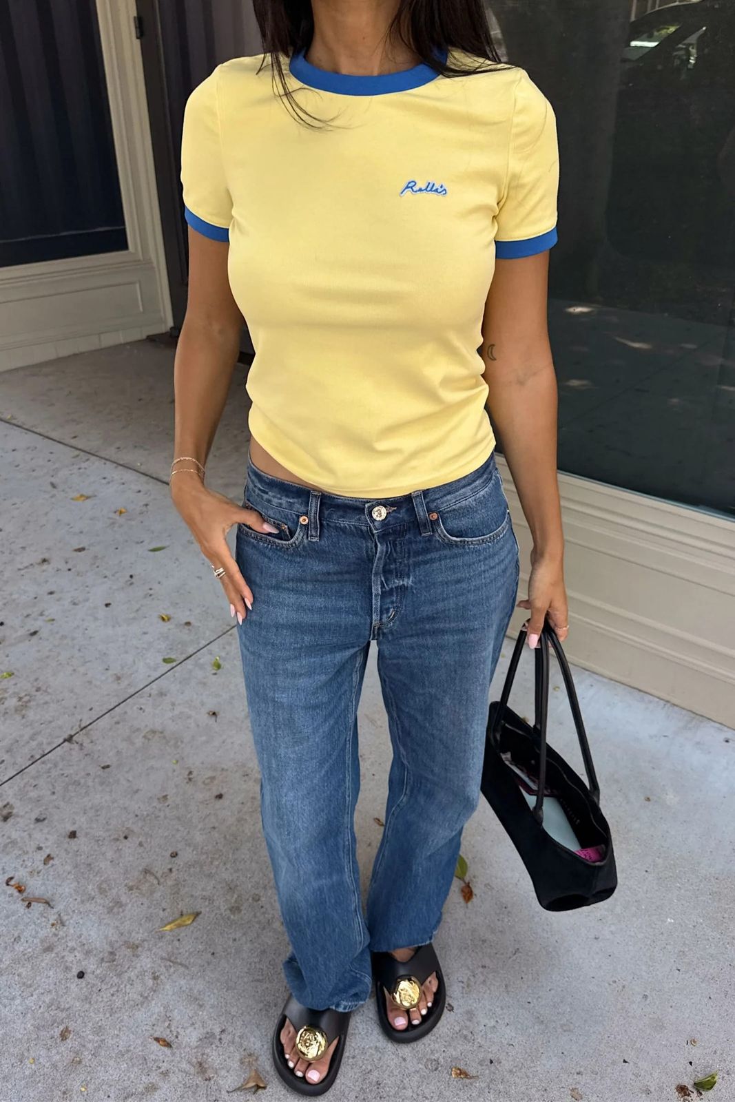 Ringer Tee and Slide Sandals Combination Ringer Tee and Slide Sandals Combination — Boyfriend Jeans