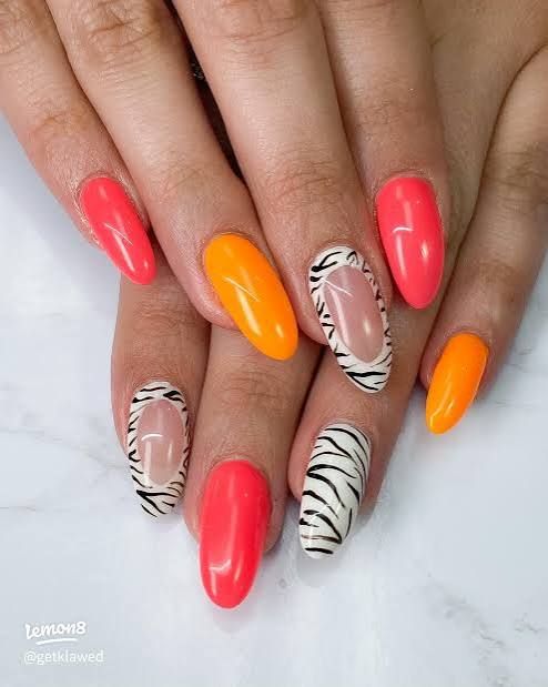 Color Block Zebra Accent Nails — Zebra Nails