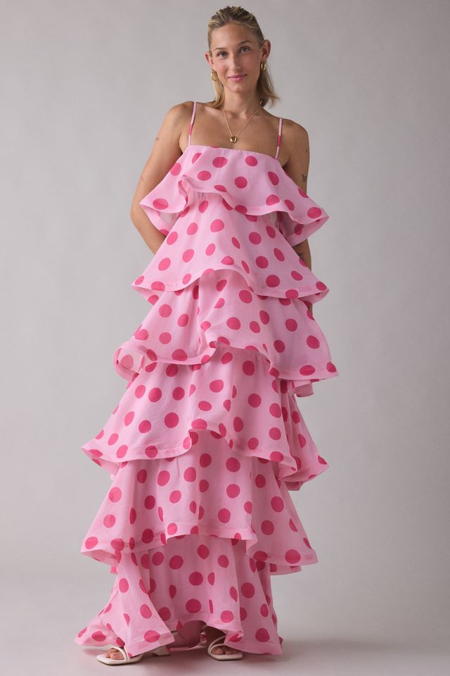 Vibrant Polka Dot Tiered Maxi Dress for Festive Occasions — Tiered Dresses