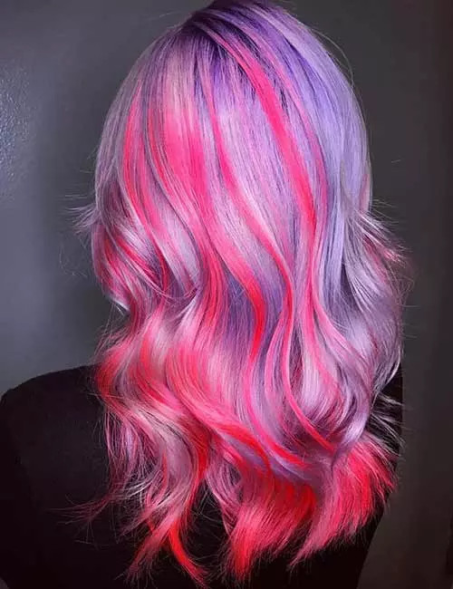 Lavender Collarbone With Pink Streaks Lavender Collarbone With Pink Streaks — Cotton Candy Hair