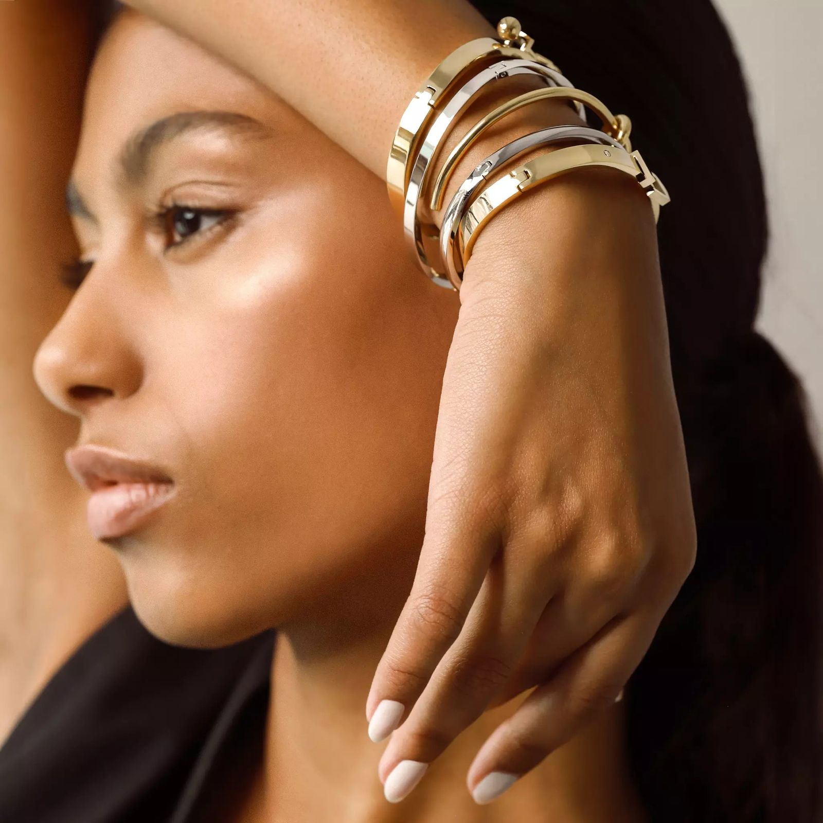 Sleek Mixed Metal Bangles with Black Top — Bangle Stacks