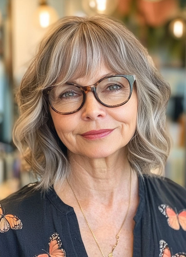 Collarbone Layered Bob With Curtain Bangs Collarbone Layered Bob With Curtain Bangs — Haircuts for Women Over 60 with Glasses