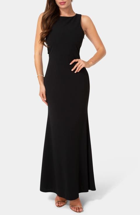 Classic Black Sleeveless Evening Dress with Flared Skirt — Party Dresses