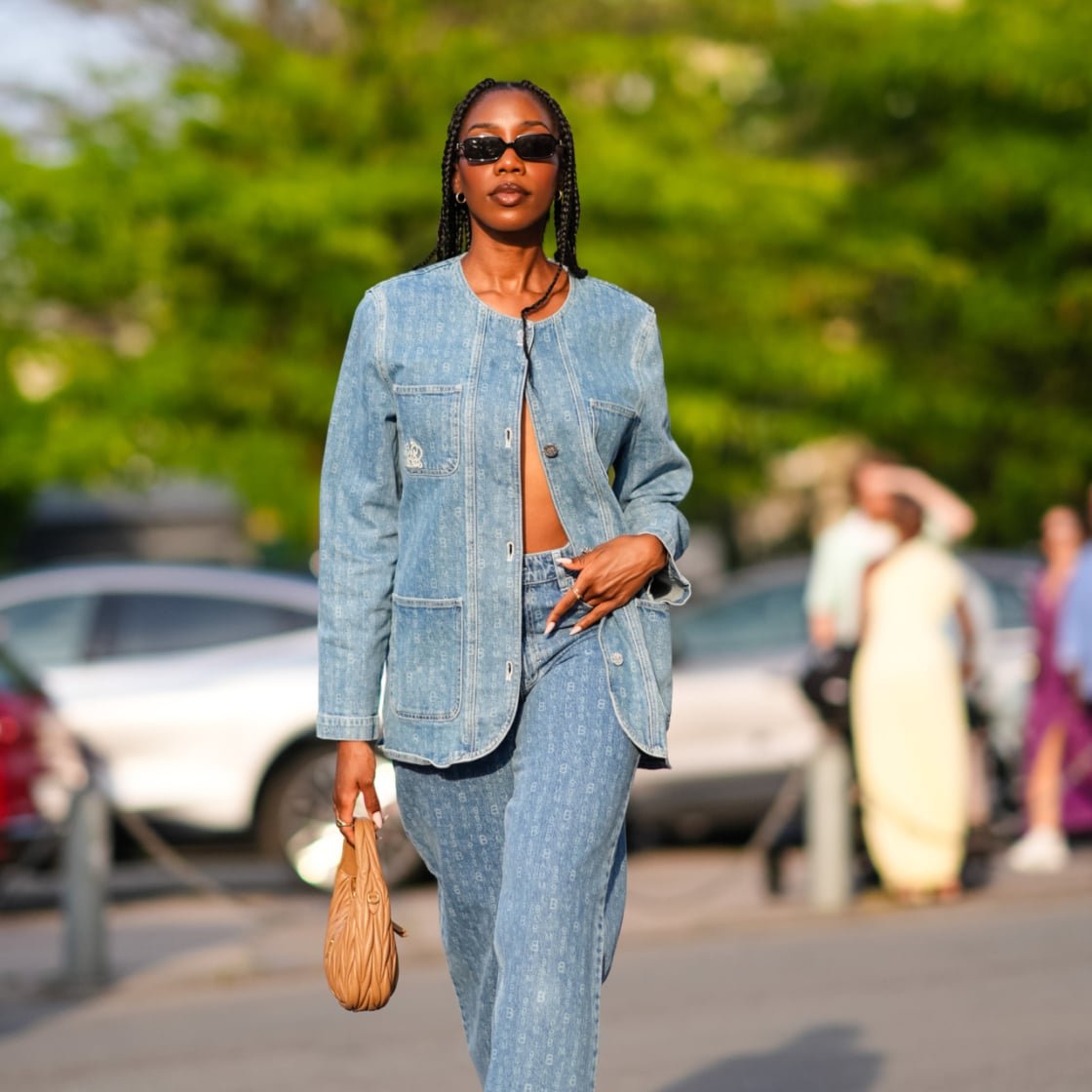 Embellished Denim Jacket with Matching Wide-Leg Jeans — Denim Outfits