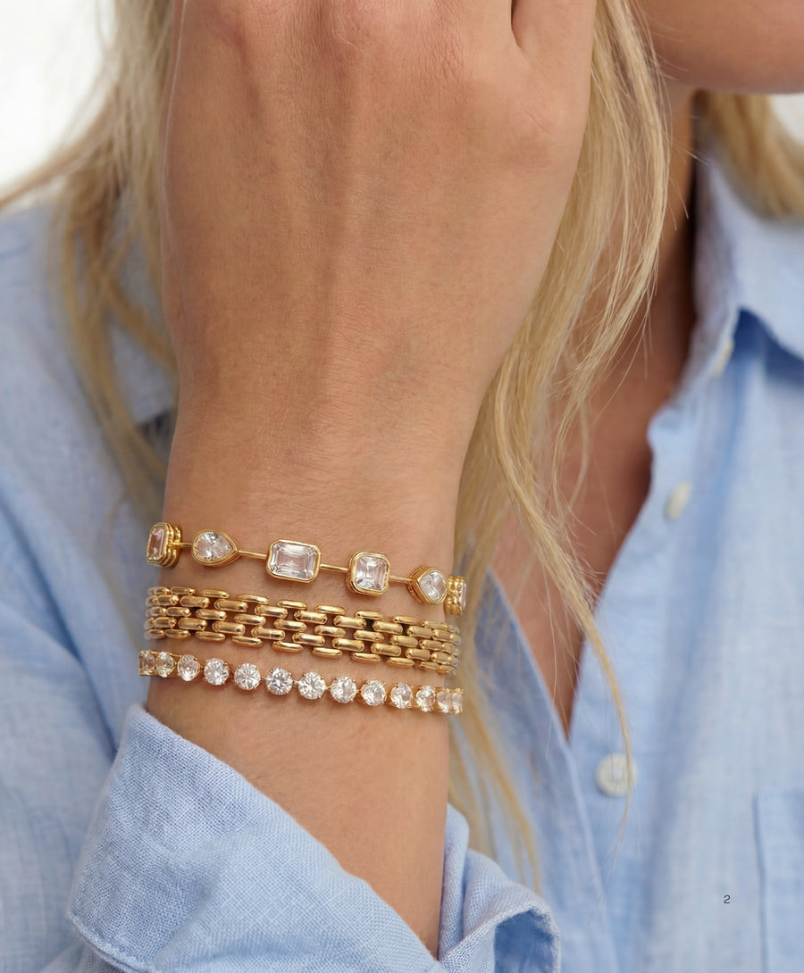 Mixed Styles: Tennis and Chain Bracelets with Blue Shirt Mixed Styles: Tennis and Chain Bracelets with Blue Shirt — Tennis Bracelets