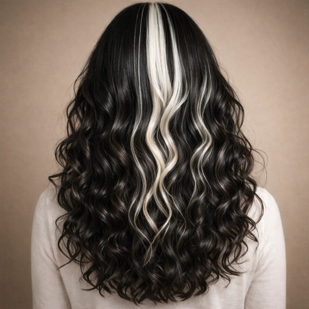 Mid-Back Waves With Center Stripe Mid-Back Waves With Center Stripe — Skunk Stripe Hair