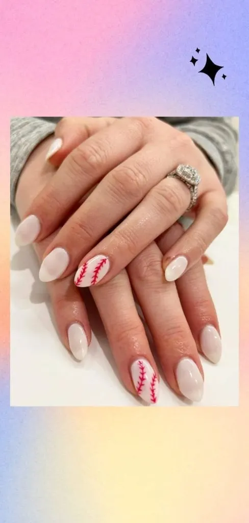 Medium Oval Off-White with Baseball Accents Medium Oval Off-White with Baseball Accents — Baseball Mom Nails