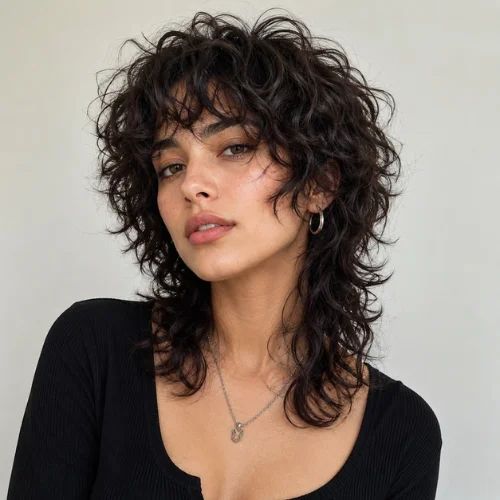 Shoulder Dark Brown Shaggy Layers — Curly Wolf Cut