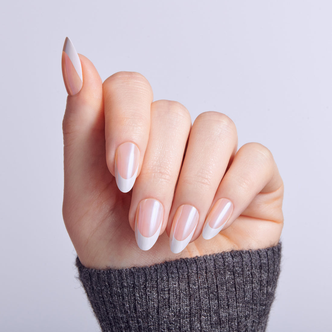Pearlescent Sheer Pink French Oval Nails Pearlescent Sheer Pink French Oval Nails — First Acrylic Nails