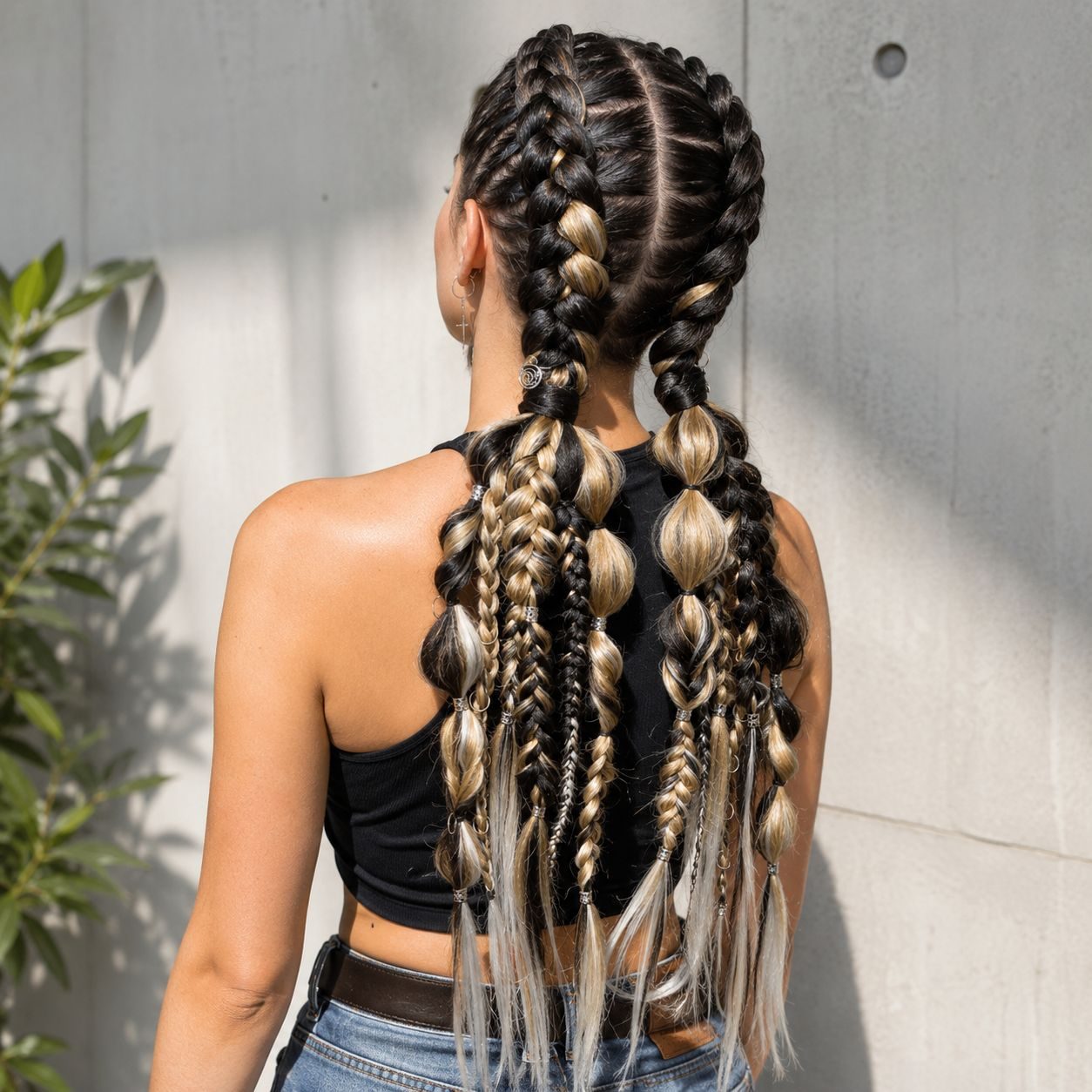 Jumbo Braids with Bubble Details Black and Blonde — Two Tone Braids