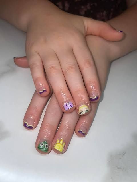 Cartoon Character and Purple French Tips — Nails for Little Girls