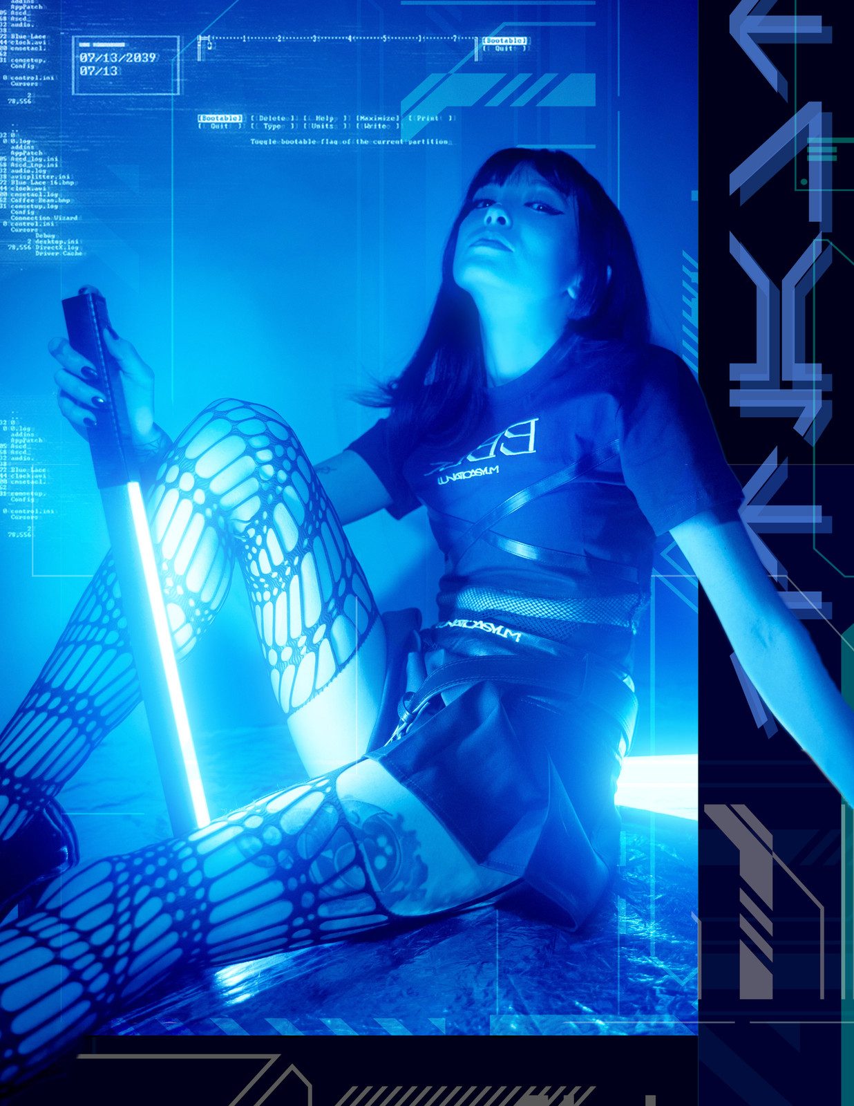 Graphic Tee, Harness Skirt, and Fishnet Tights for a Bold Look — Cyber Y2K Outfits