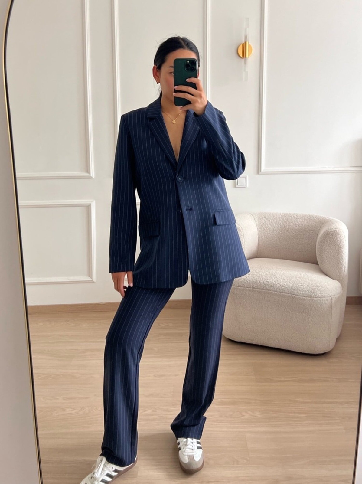 Relaxed Suiting: Oversized Blazer and Wide-Leg Pinstripes — Pinstripe Pants Outfits