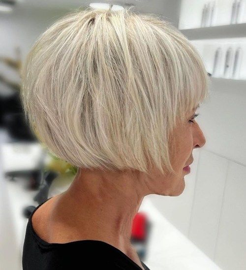 Platinum Stacked Bob With Rounded Fringe Platinum Stacked Bob With Rounded Fringe — Bob for Women Over 50