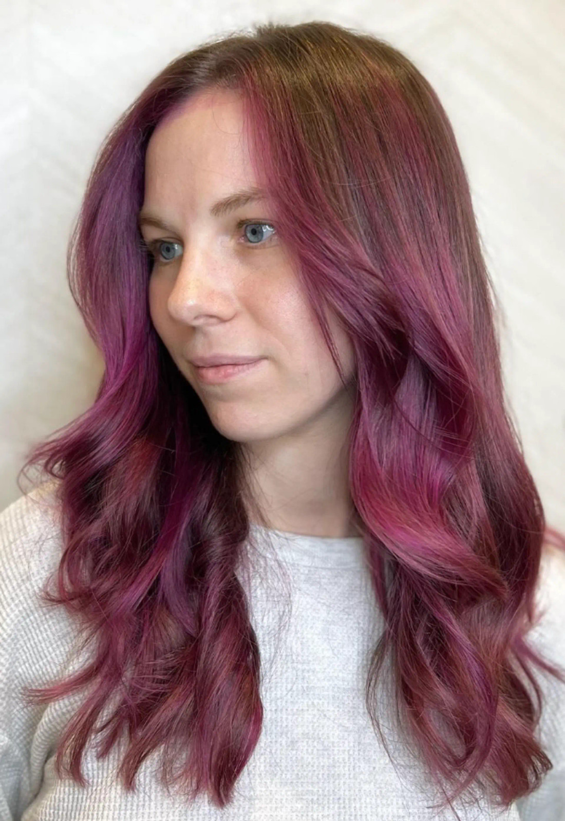 Magenta Balayage Collarbone Waves — Magenta Hair