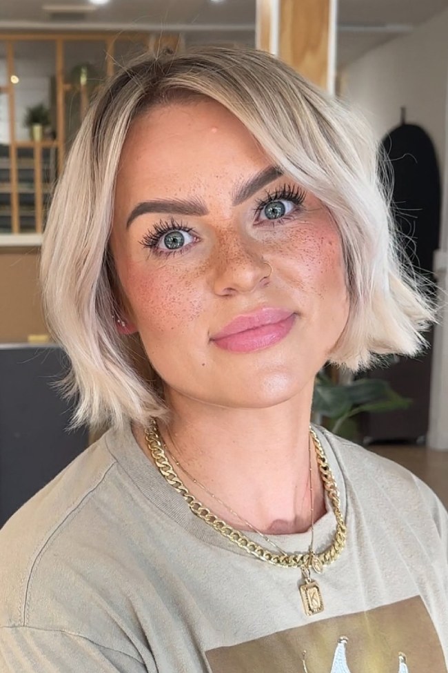 Textured Blonde Bob With Wispy Bangs Textured Blonde Bob With Wispy Bangs — Haircuts for Thin Hair