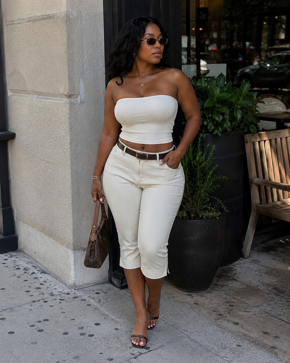Chic Set: Strapless Top and Cropped Pants — Outfits for Rectangle Shape
