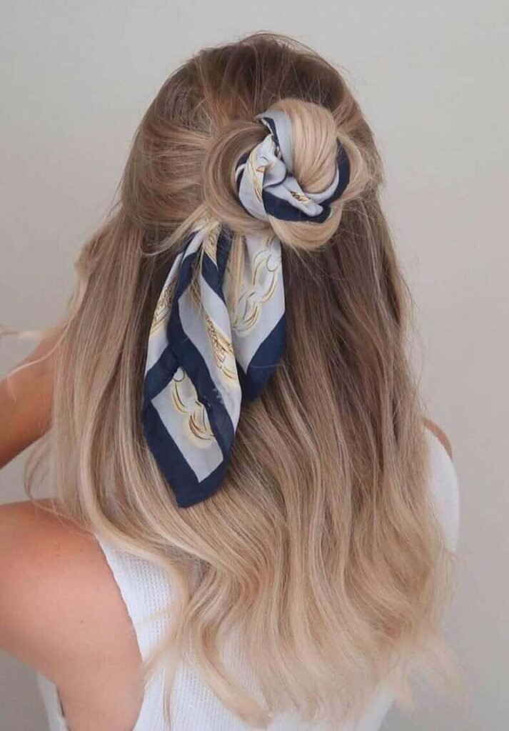 Half-Up Twisted Bun with Crown Scarf Knot — Scarf Hairstyles