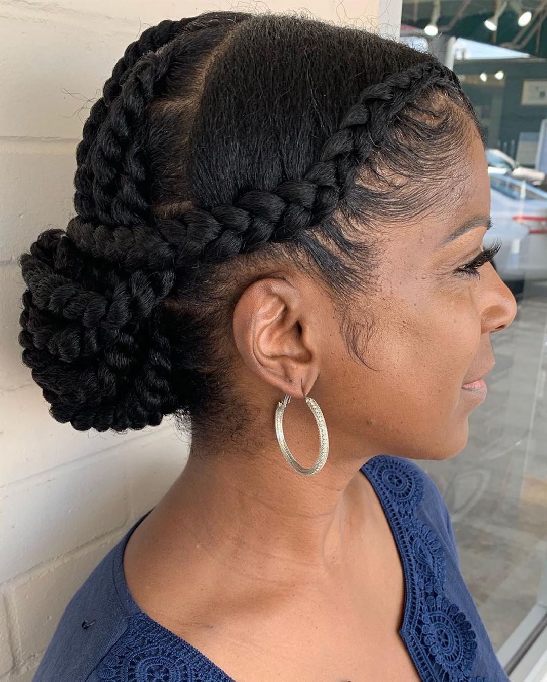 Mid-Back Chunky Braided Bun Updo Mid-Back Chunky Braided Bun Updo — Braided Updos for Black Hair