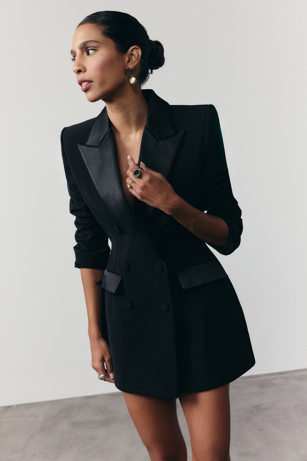 Black Velvet Blazer Dress with Satin Lapels for Evening — Blazer Dresses