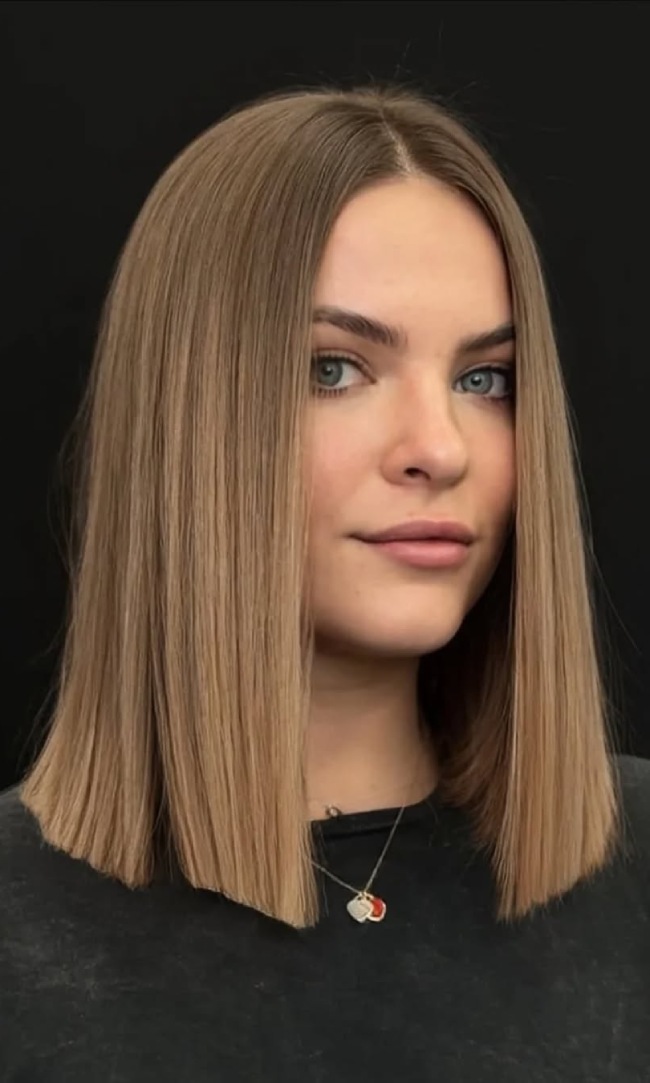 Beige Brown Sleek Blunt Bob Beige Brown Sleek Blunt Bob — Straight Hairstyles