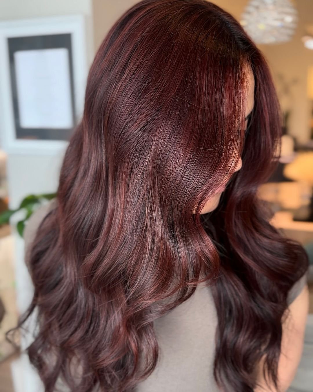 Side View Maroon Mid-Back Waves with Depth Side View Maroon Mid-Back Waves with Depth — Maroon Hair