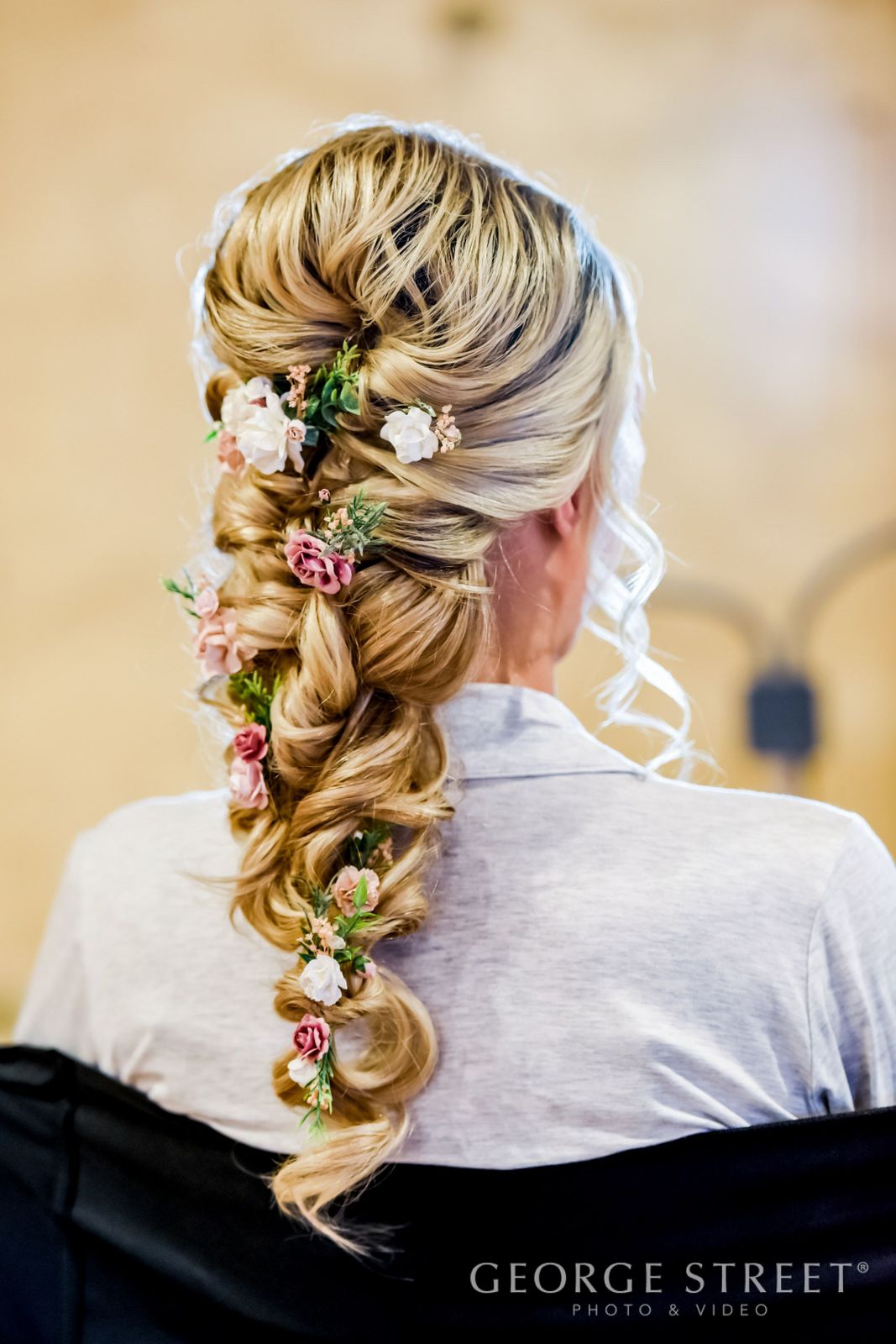 Twisted Updo With Braided Element and Flowers — Boho Braided Wedding Hair