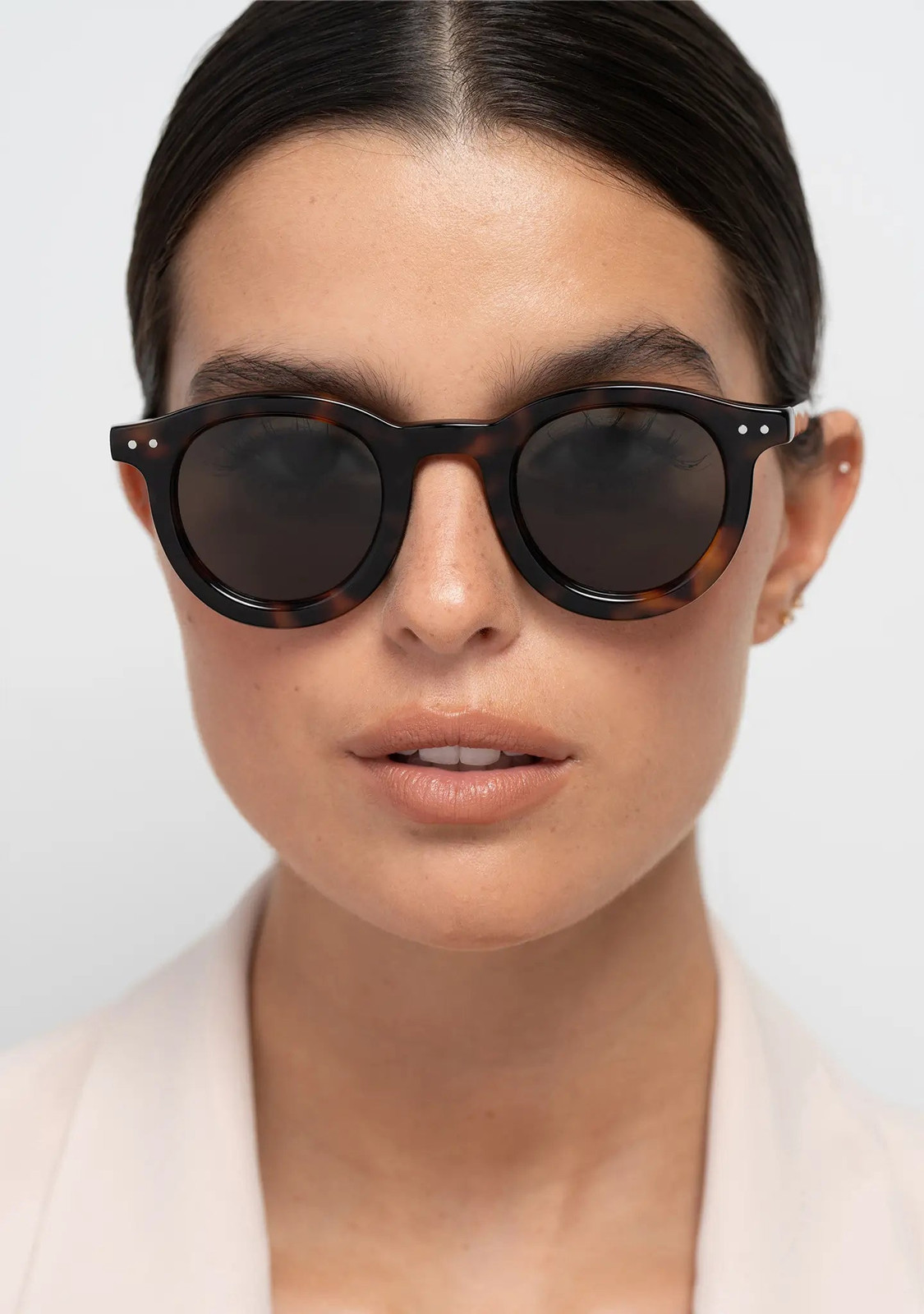 Tortoiseshell Round Sunglasses With Pink Blazer Tortoiseshell Round Sunglasses With Pink Blazer — Sunglasses for Square Face