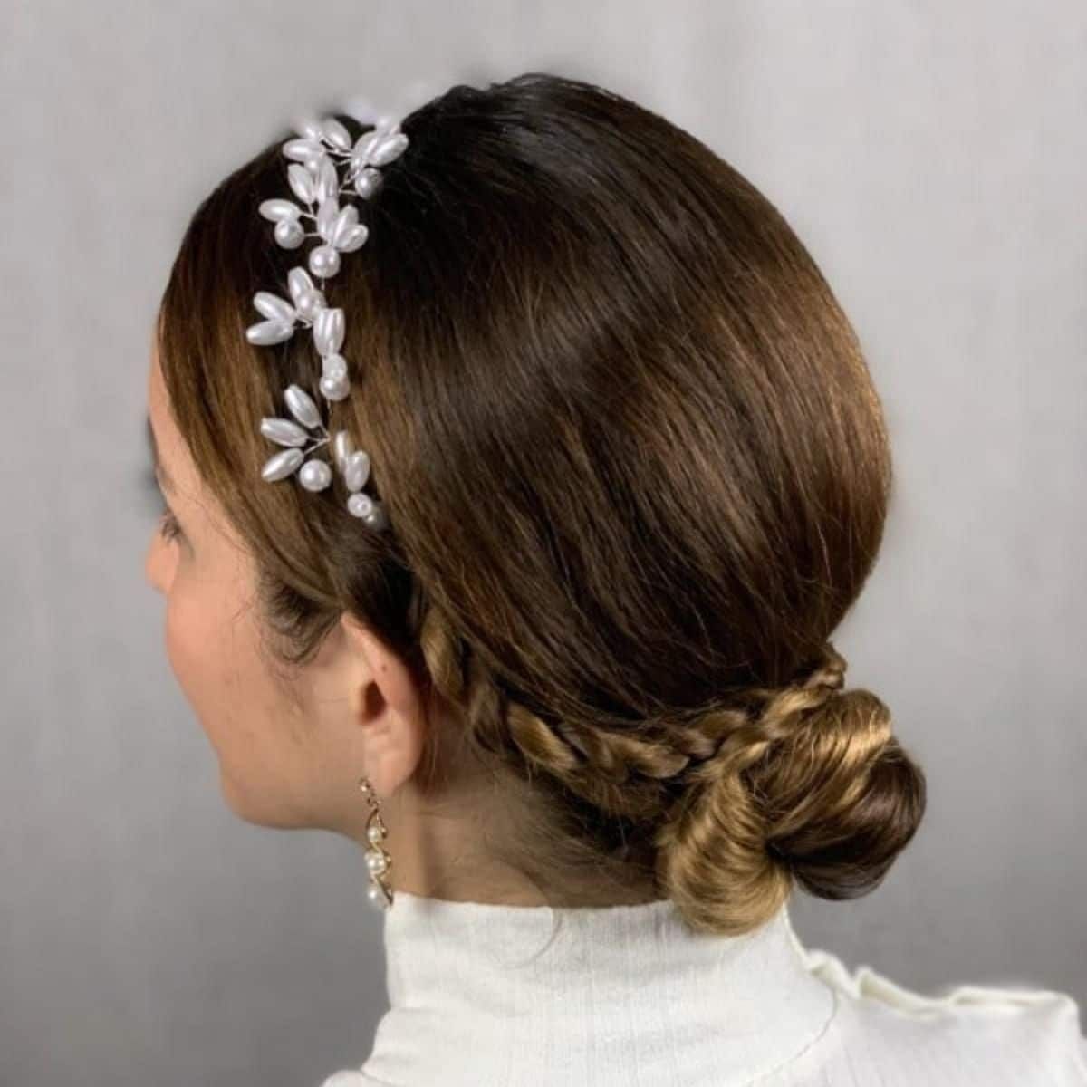 Medium Brown Delicate Braid Bun — Braided Low Bun