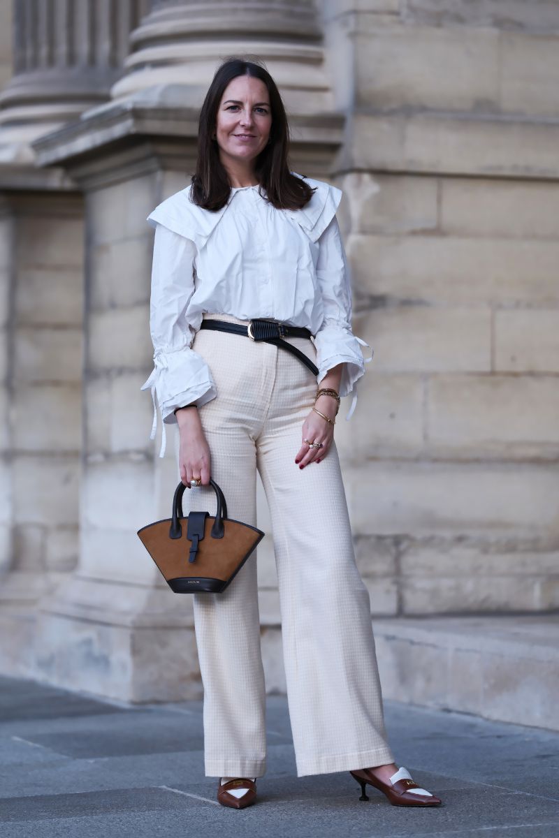 White Blouse with Oversized Ruffled Collar for Statement Style White Blouse with Oversized Ruffled Collar for Statement Style — Blouses