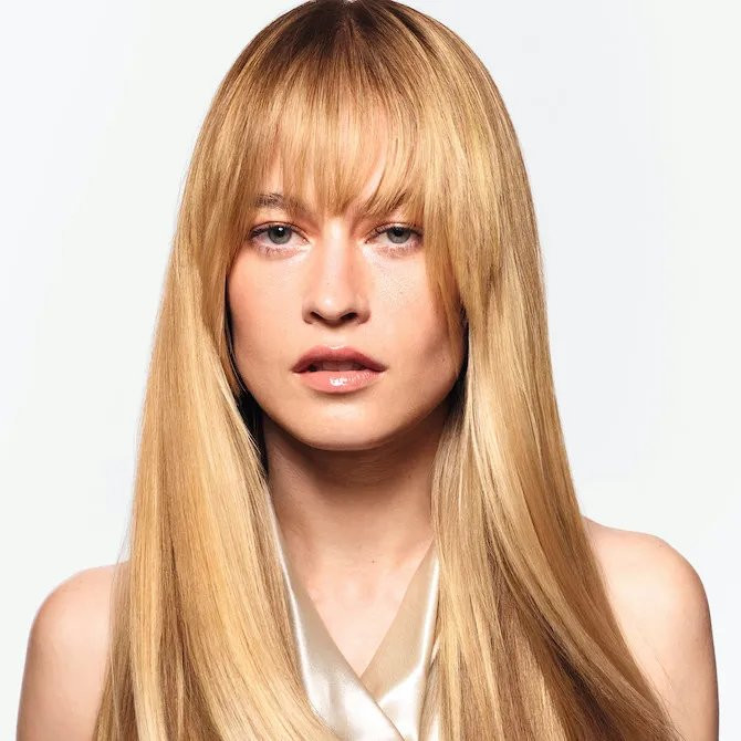 Bright Golden Blonde Face-Framing Bangs Bright Golden Blonde Face-Framing Bangs