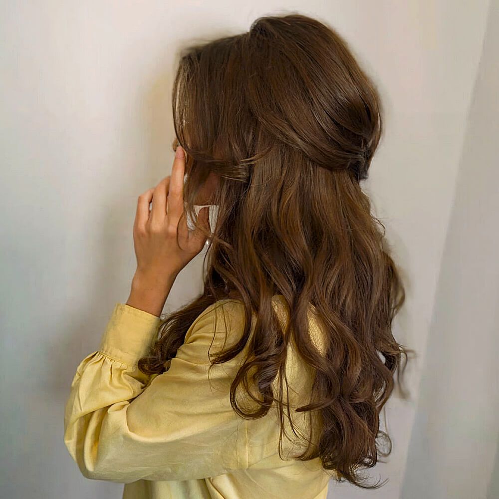 Brown Half-Up With Crown Volume — Prom Hair Down