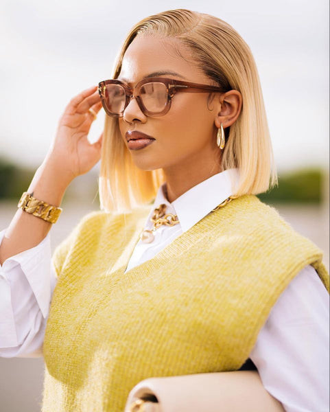 Sleek Platinum Bob with Side Part Sleek Platinum Bob with Side Part — Bob with Glasses