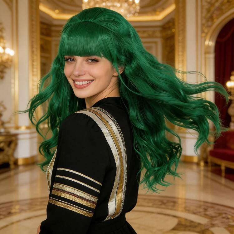 Intense Green Mid-Back Waves — Colored Wig Styles