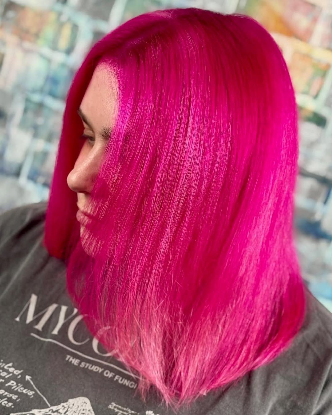 Sleek Hot Pink Collarbone Bob — Hot Pink Hair