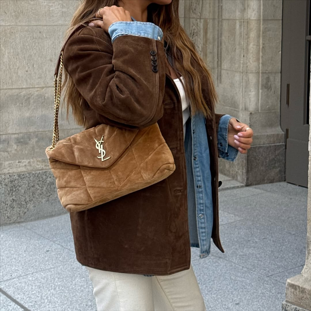 Layered Textures: YSL Bag with Suede Blazer and Denim — YSL Bag Outfits