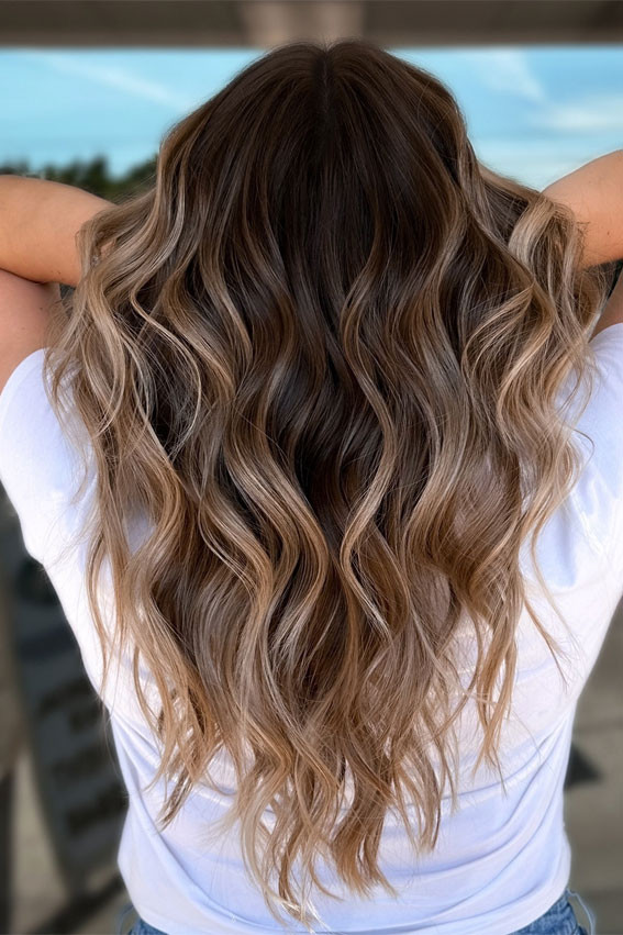 High-Contrast Blonde Balayage Ribbons — Brunette Balayage