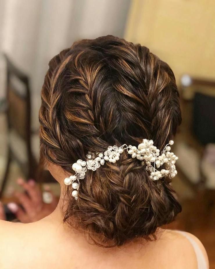 Braided Updo with Pearl Pins — Engagement Photo Hairstyles