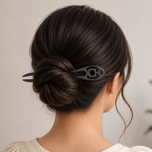 Low Bun With Geometric Stick — Hair Stick Hairstyles