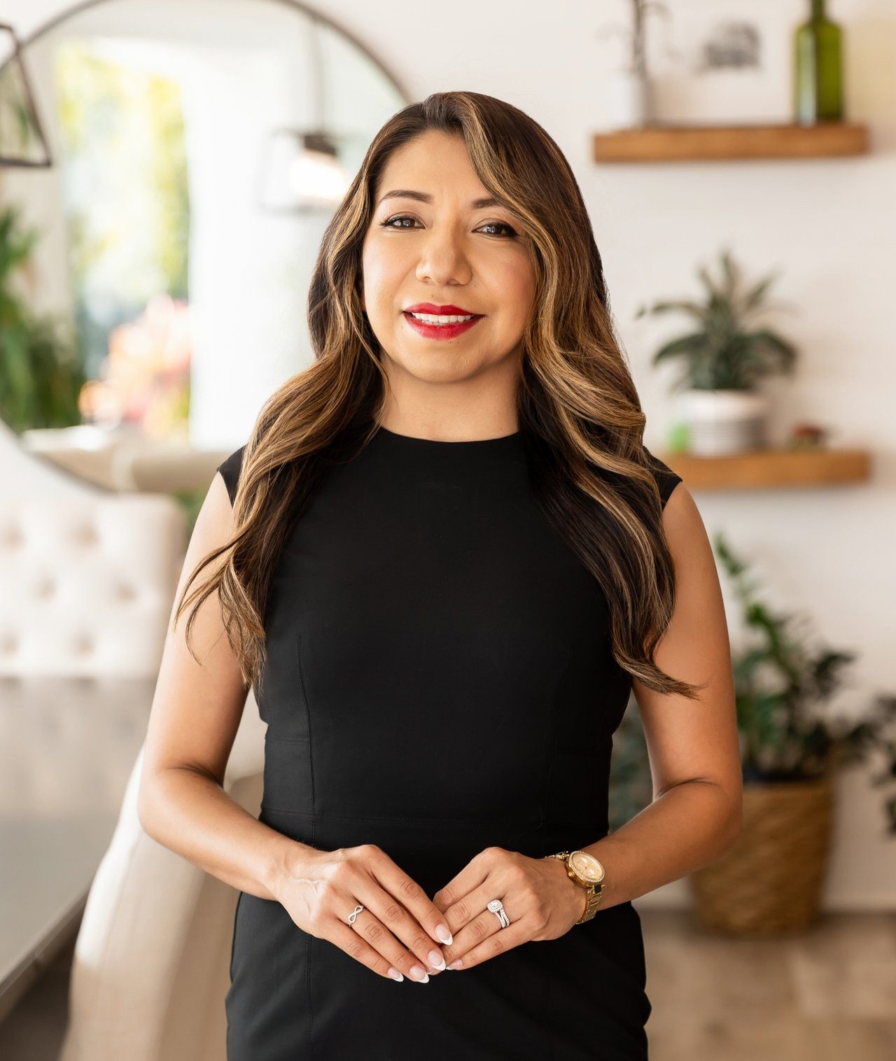 Classic Black Sheath Dress with Gold Watch Classic Black Sheath Dress with Gold Watch — Real Estate Agent Outfits