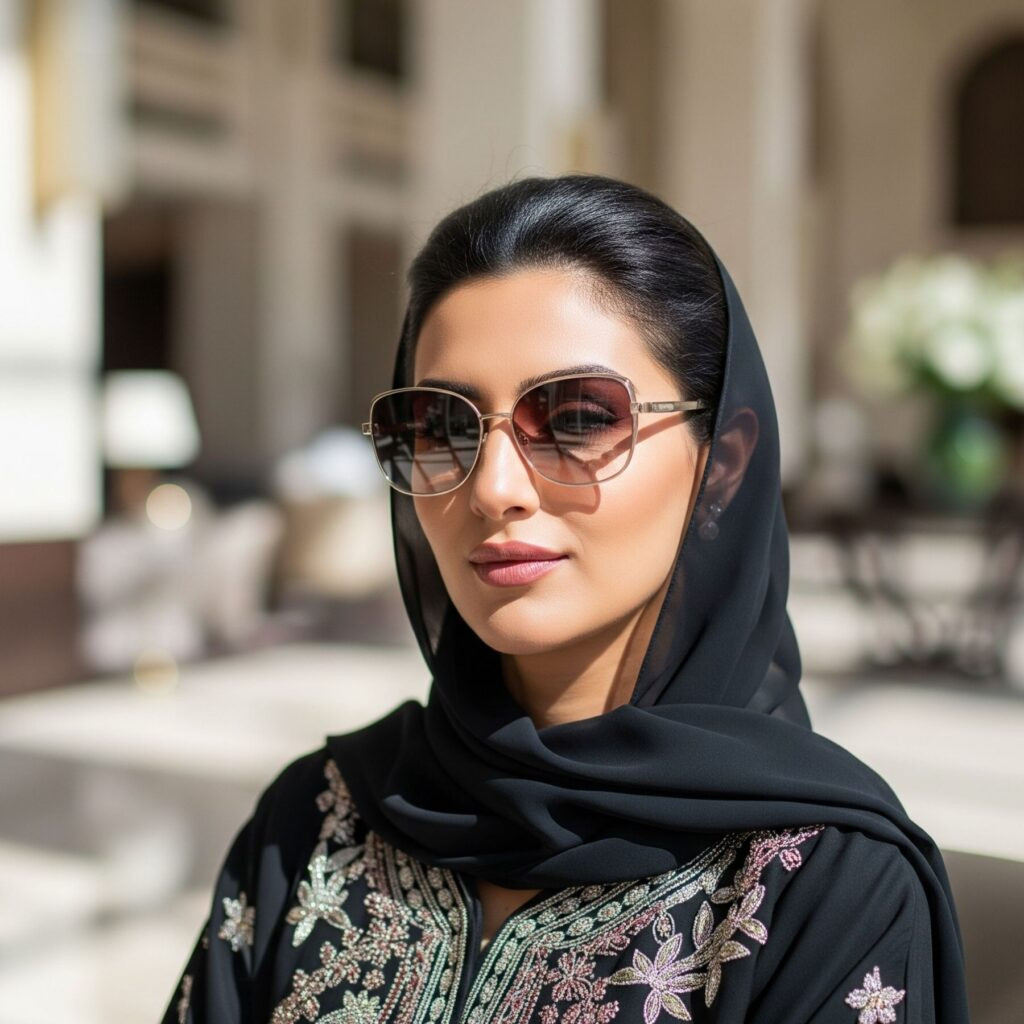 Bohemian Flair: Oversized Sunglasses with Embroidered Abaya — Sunglasses for Oval Face
