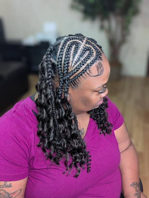 Heart-Shaped Fulani Braids With Curly Ends